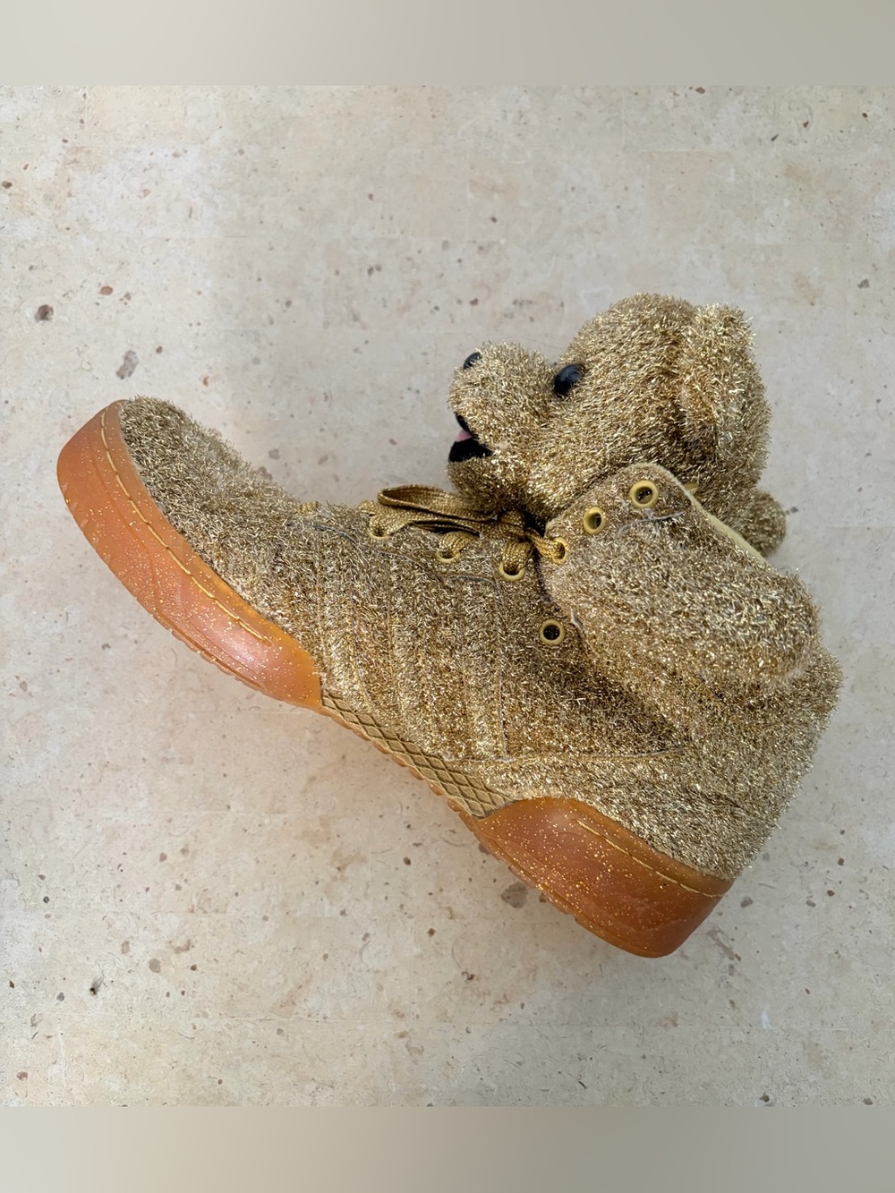 Rare Jeremy Scott x Adidas Originals “Gold Glitter Teddy” sneakers - Picture 4 of 11